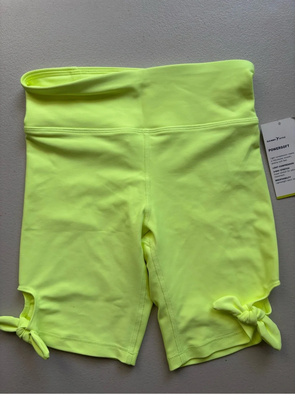 Neon Yellow Kids' Bike Shorts with Side Knots, size 8/M